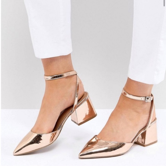 ASOS Shoes | Asos Rose Gold Block Heel Shoes | Poshmark